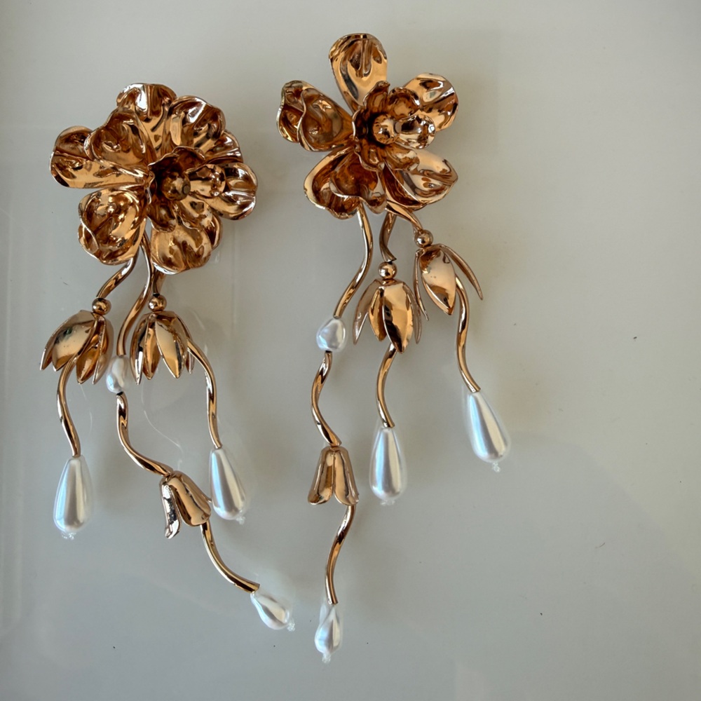 ASOS Gold Floral Earrings with Pearl Drops